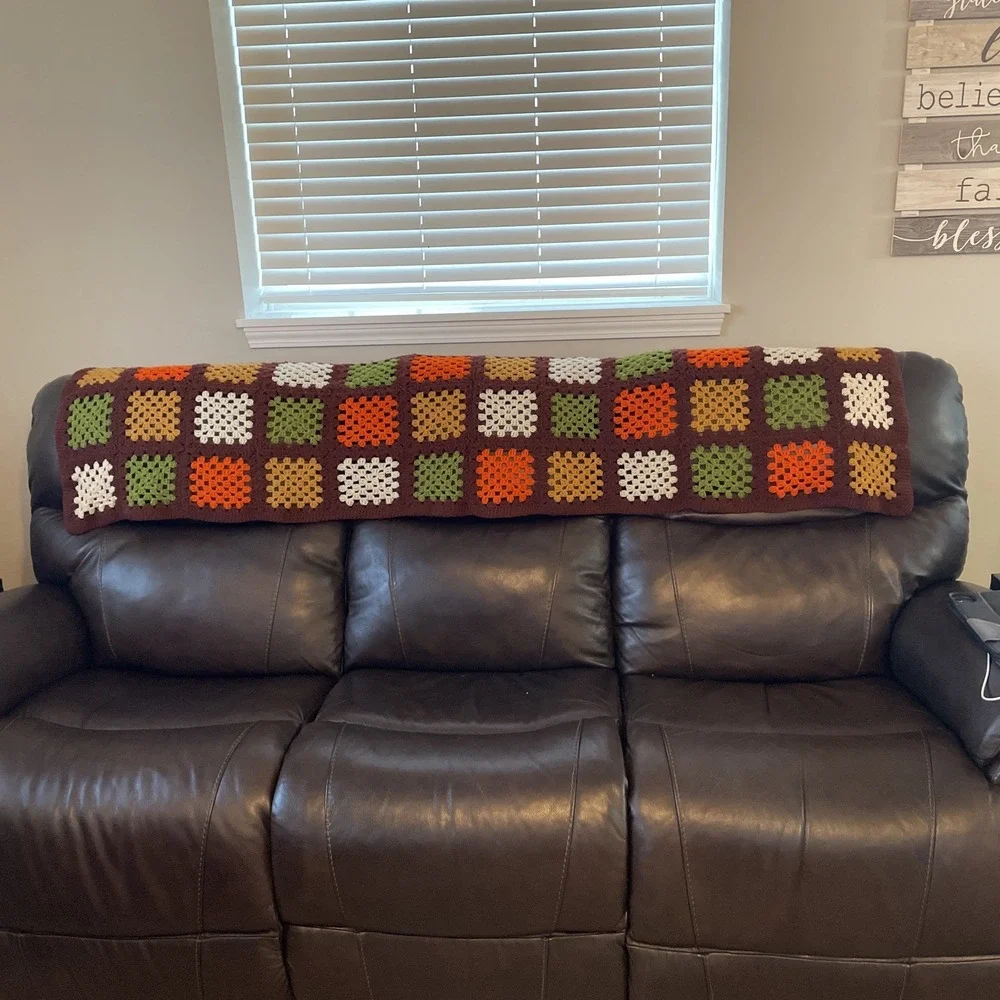 Handmade Granny Square Lap Blanket Or‎ Sofa Accent 81X41